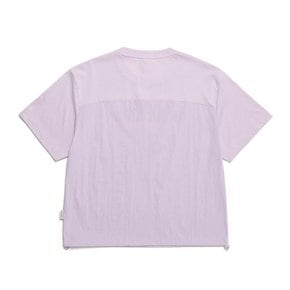 [여주점] N242WTS030 여성 우븐 배색 아트웤 세미 크롭 반팔 티셔츠 라벤더
