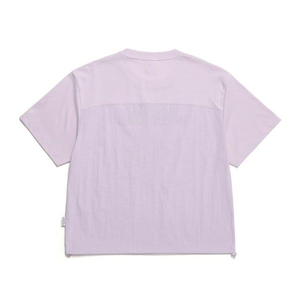 [여주점] N242WTS030 여성 우븐 배색 아트웤 세미 크롭 반팔 티셔츠 라벤더