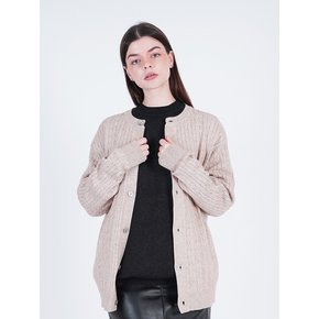 Silket Cable Round-neck Cardigan (Beige)