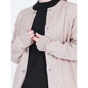 Silket Cable Round-neck Cardigan (Beige)