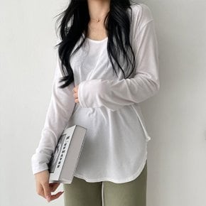 / 린다 U넥 라운드 찰랑 스판 긴팔 티셔츠 레이어드 티