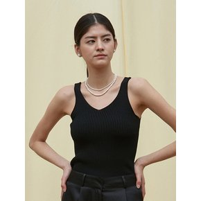 OU871 ribbed v neck sleeveless knit (black)