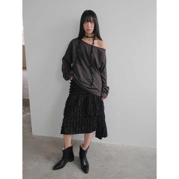 Lace Unbalance Flare Skirt_BLACK