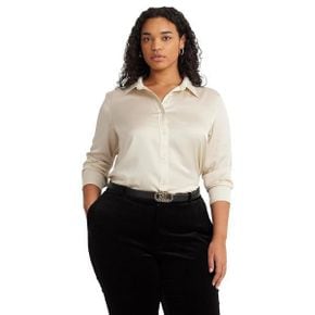 우먼 Lauren Ralph Lauren Plus-Size 사틴 Charmeuse 셔츠 - Mascarpone 크림 8671422