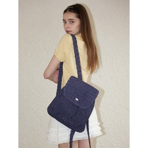 Lily Handmade Crochet Raffia Backpack _ Navy