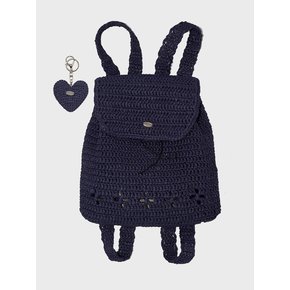 Lily Handmade Crochet Raffia Backpack _ Navy
