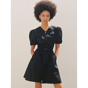 Balloon V-belt Dress black