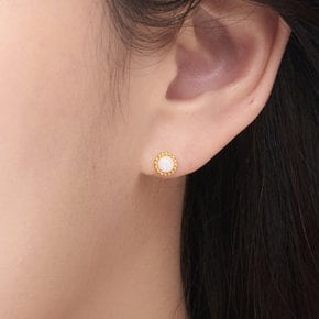 순금 한쪽 귀걸이 24K 여자 오팔 큐빅 밀그레인