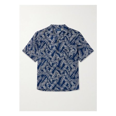 BLUE BLUE JAPAN 블루블루재팬 캠프 칼라 프린트 인디고 다이 리넨 셔츠 블루 1647597355796837