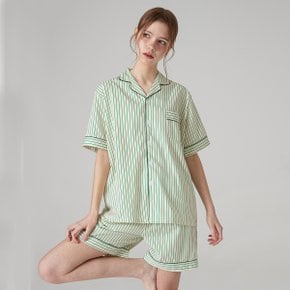 실크핏 클로버 반팔 카라 커플 잠옷 세트