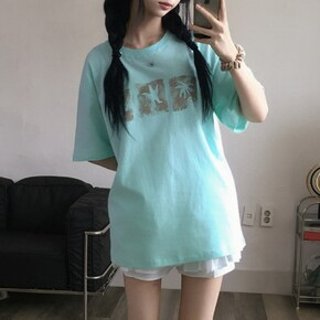 빈티지 트로피컬 프레임 야자수 프린팅 박시핏 코튼 반팔 티셔츠3color