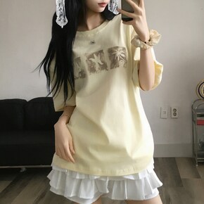빈티지 트로피컬 프레임 야자수 프린팅 박시핏 코튼 반팔 티셔츠3color