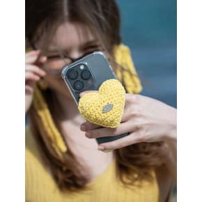 No.115 / Chubby Heart Griptok _ Yellow (통통 하트 크로쉐 뜨개 그립톡)