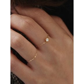 [SET]14k gold white Q chain ring + 14k gold chain ring