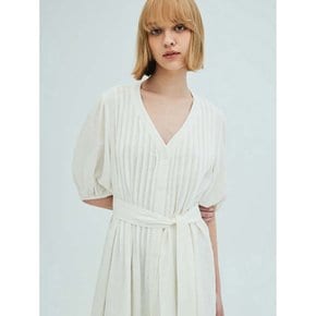 LINEN PLEATED DRESS IVORY