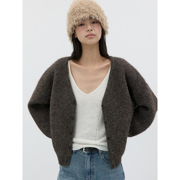 HEAVY WOOL KNIT CARDIGAN DEEP BROWN