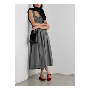 에마레타 셔링 깅엄 오가닉 코튼 보일 미디 드레스 블랙