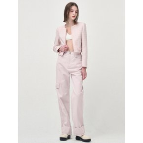 Pocket Denim Turn Up Pants, Pink