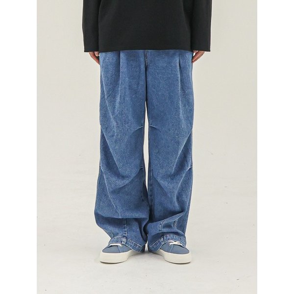 Pintuck Parachute Pants (Medium Blue)