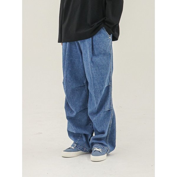 Pintuck Parachute Pants (Medium Blue)
