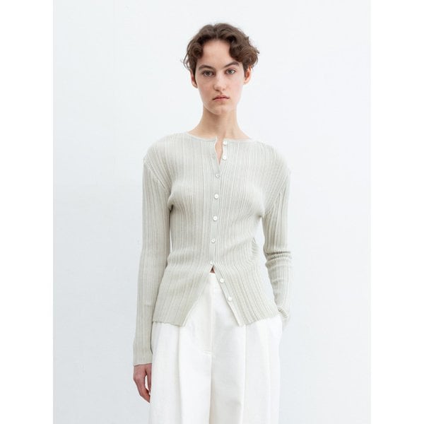 Pleats Long Sleeve Cardigan_Ice Blue