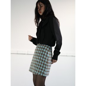 Gingham Tweed A Line Skirt_Blue