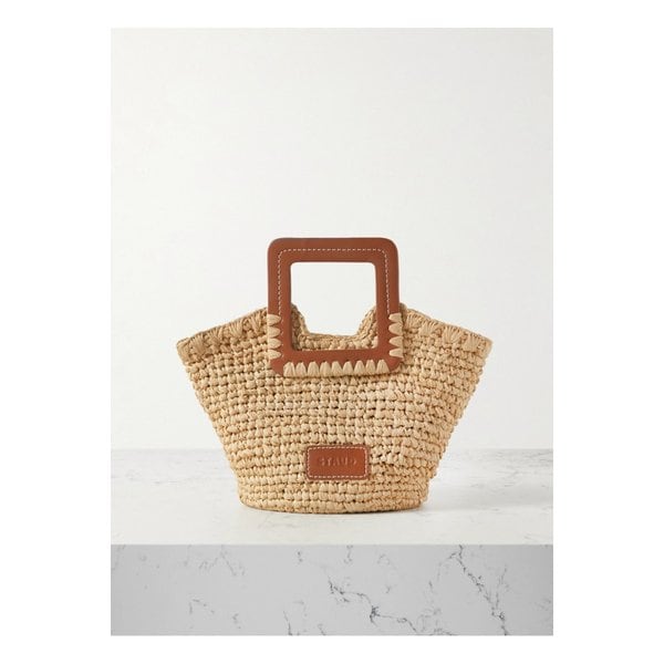 스타우드 시에나 미니 가죽 트리밍 라피아 토트 탠 브라운 1647597333057962