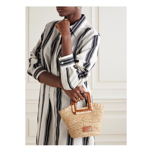 스타우드 시에나 미니 가죽 트리밍 라피아 토트 탠 브라운 1647597333057962