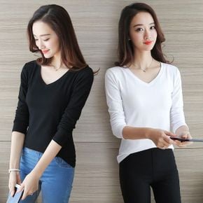 여성 기본 브이넥 티셔츠 URD145_P329441268