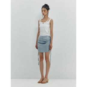 SHIRRING SATIN SKIRT - SKY BLUE