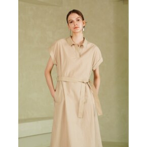 Punching Detail Collar Neck Dress _ Beige