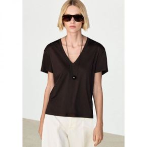 Massimo Dutti 마시모 두띠 베이직 티셔츠 - 다크 브라운 6685255