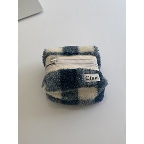 round pouch _ Green check Soft fur