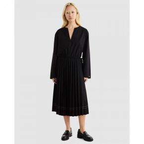 4374995 Tommy Hilfiger Stitch Pleated Midi Dress - Black