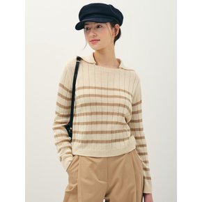 collar striped knit top_beige