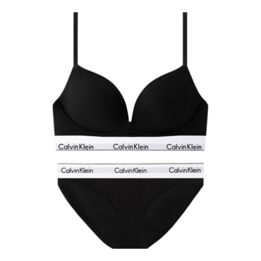 Calvin Klein CK 여성 모던 코튼 AF 플런지 푸쉬업 브라+팬티 세트 QF7623+F3787 BLACK