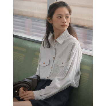 틸아이다이 Stripe two pocket over shirt(Beige)