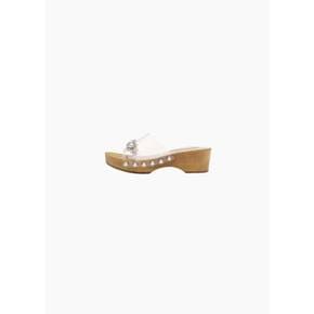 시몬로샤 26SS Scalloped Wooden Clog W/ Emb, Clear / Pearl
