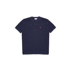 [U.S. POLO ASSN.]  네이비 린넨 블렌디드 V라인 헨리넥 니트 남성