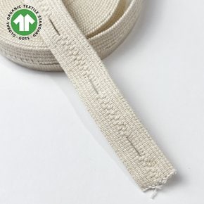 [유럽산] 오가닉 코튼 버튼홀 고무밴드 15mm 1마yd 내추럴, 검정 / 비건 면 천연고무 단춧구멍
