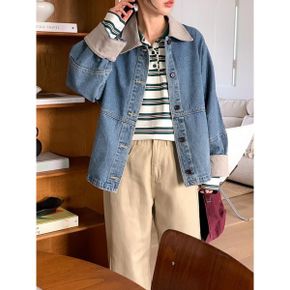 아틀리에 빈티지 크림 배색 데님 자켓_P418257462