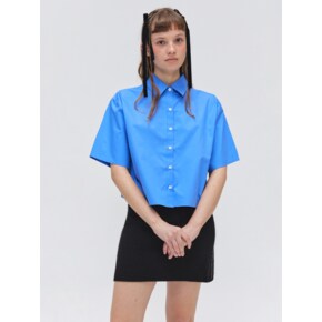 Wide Crop Half Shirts - Blue