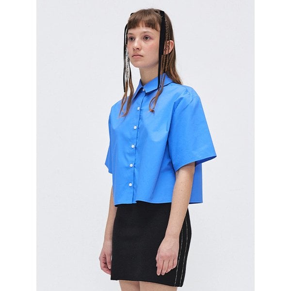 Wide Cropped Half Shirt_Blue