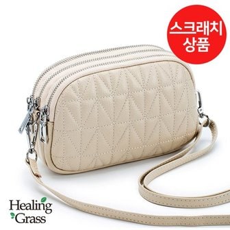 힐링그래스 [여주점] [스크래치] 소가죽 퀼팅 스티치 미니백 핸드폰백  지퍼 크로스백 HGLC7588WH-S