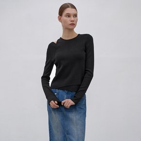 (T-6777)UNBALANCED CUTOUT SLIM KNIT