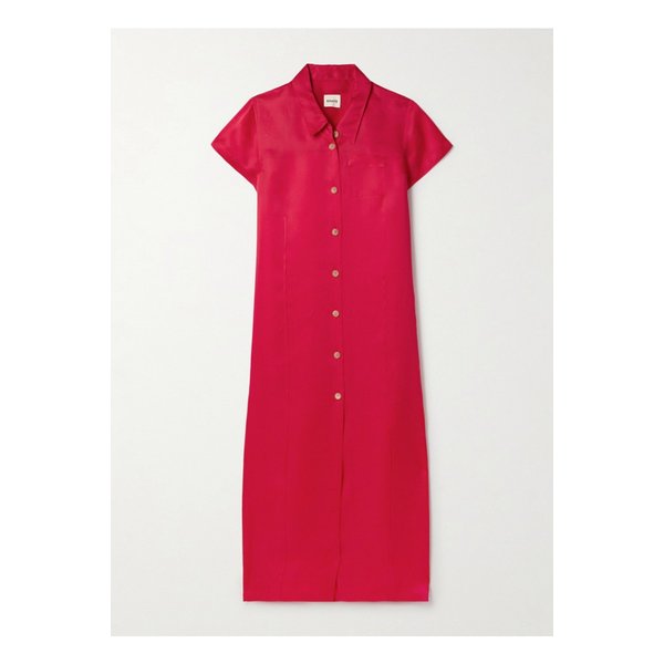 케이트 에피 실크 코튼 혼방 오간자 미디 셔츠 드레스 레드 1647597358475280