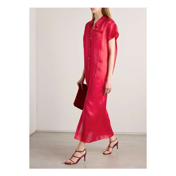 케이트 에피 실크 코튼 혼방 오간자 미디 셔츠 드레스 레드 1647597358475280