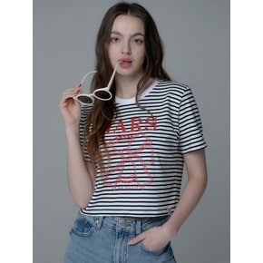 RIBBON CHAIN STRIPE CROP TSHIRT_NAVY RED