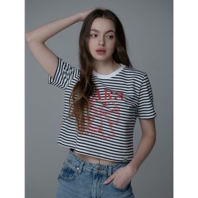 RIBBON CHAIN STRIPE CROP TSHIRT_NAVY RED