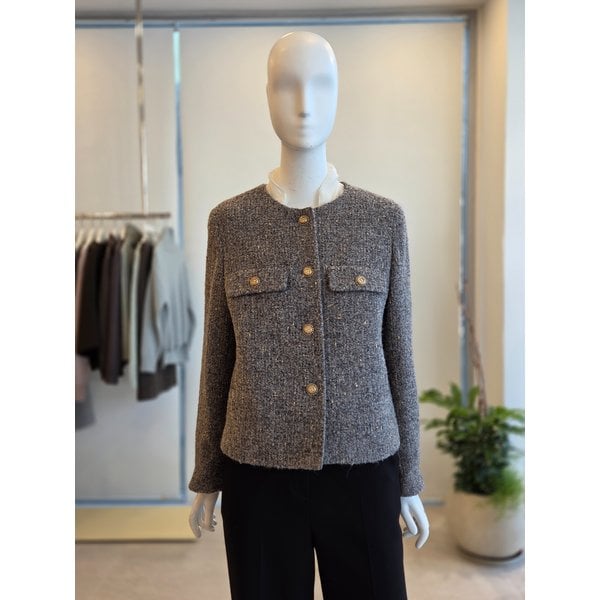 [여주점] [더 아이잗] 여성 울 블렌드 라운드넥 헤링본  트위드 재킷 (IRAA0JK068)